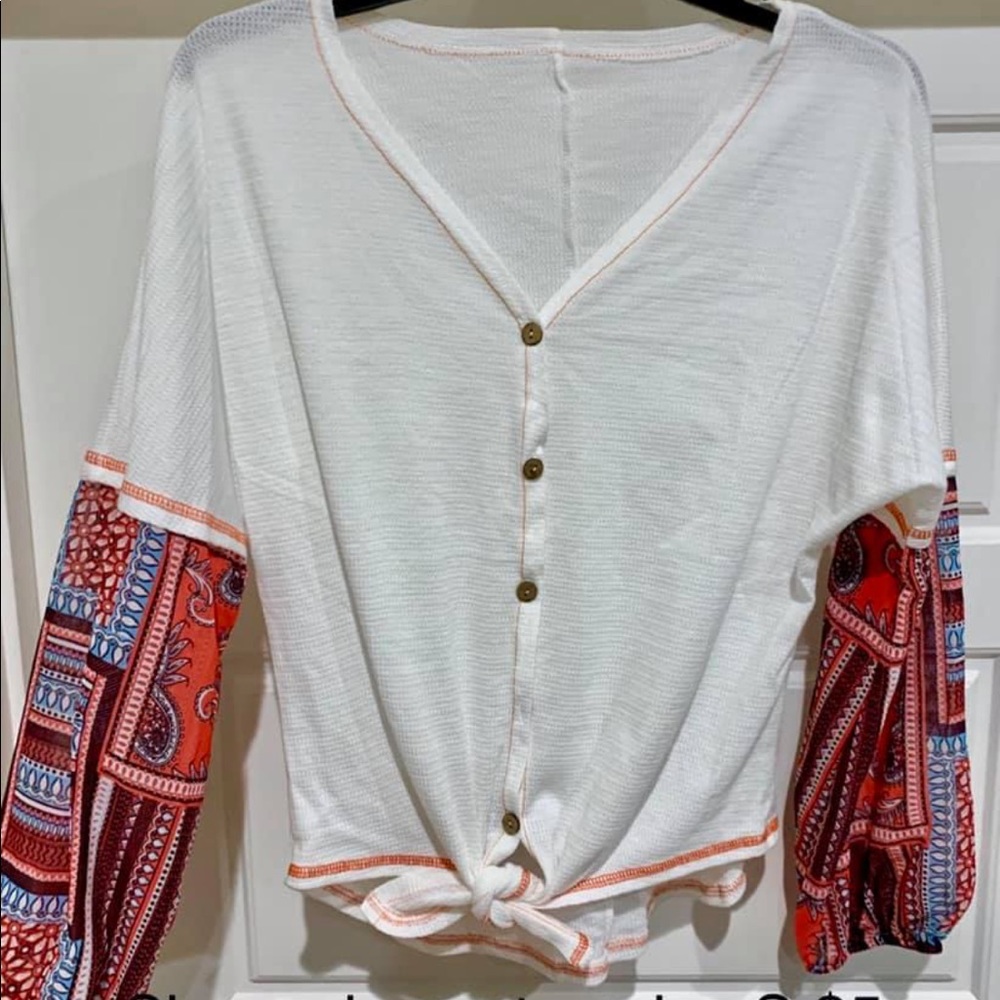 Sheer sleeve tie top